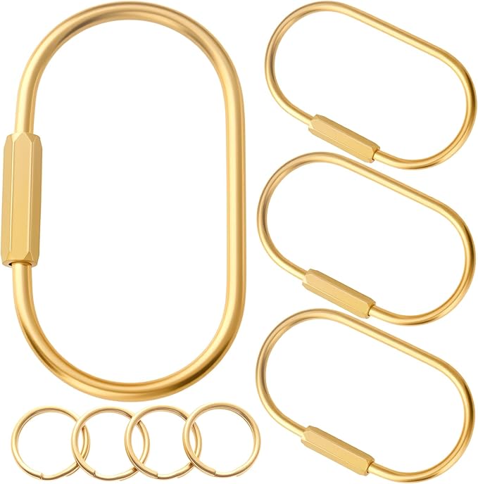 CMVFYL Gold Brass Key Rings, Purse Bag Charms for Handbags, Screw Lock Key Organizer, Carabiner Keychain Clip for Keys