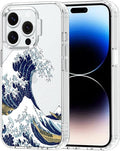 MOSNOVO Case for iPhone 14 Pro, [Buffertech 6.6ft Military-Grade Drop Protection] [Anti Peel Off Tech] Clear TPU Bumper Phone Case Cover Design - Great Wave