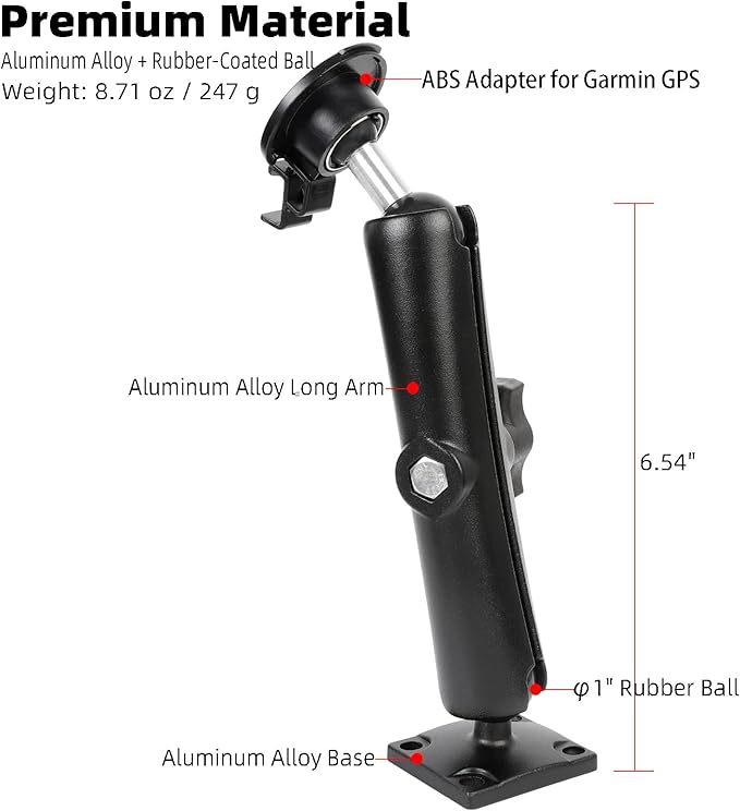 Aluminum GPS Bracket Mount with AMPS Drill Base - 17mm Ball Head & Replacement for Garmin Nuvi 42LM 44 52LM 54 55LMT 56 58 2407 2408 2447 2448 2467 2497 2507 2508 2547 2548