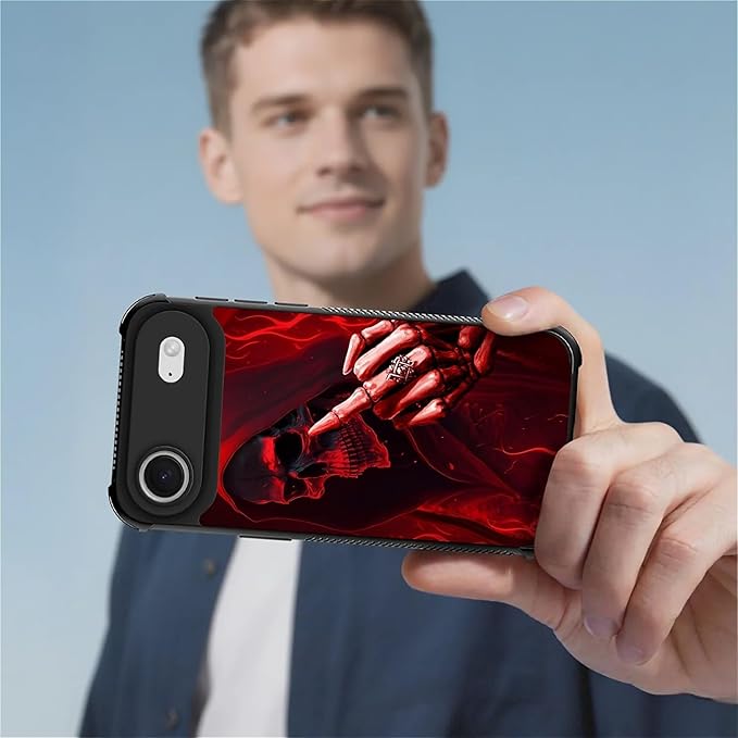 for iPhone 17 Air Case,for MagSafe Graphic Design for Girl Boy Soft Silicone Hard Acrylic Shock Protection Designed for iPhone 17 Air Gestures Funny Skull Pattern