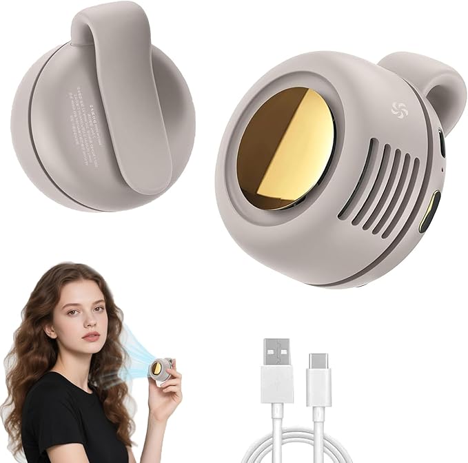 Portable Silent Mini Bladeless Fan Clip On,Small Clip Fan, Adjustable 3 Speeds Suspended, Waist Fans forclip onfan for shirt Suitable for Outdoor & Travel & Office (White)