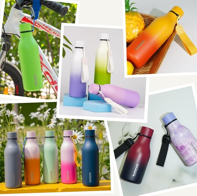 BJPKPK Insulated Water Bottles, 12oz Stainless Steel Metal Water Bottle with Strap, BPA Free Leak Proof Jugs, Mugs, Flasks, Reusable Thermal Flasks for Sports & Travel, Elegant Green