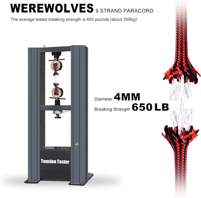 WEREWOLVES 650lb Paracord/Parachute Cord - 9 Strand Paracord Rope - 100', 200' Spools of Parachute Cord, Type III Paracord for Camping, Survival