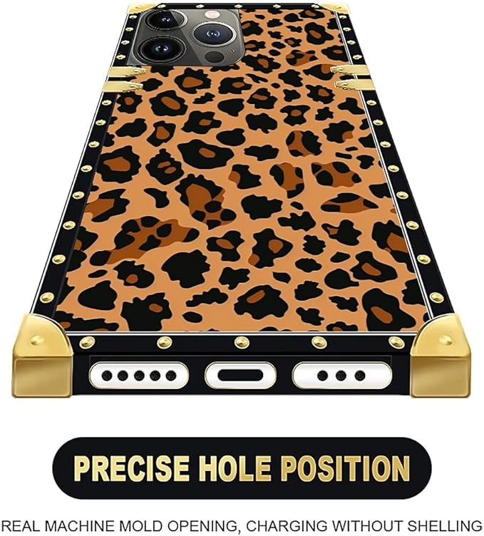 Compatible with iPhone 16 Pro Max Case, Brown Leopard Texture Luxury Golden Decoration for Girl Women Soft TPU Shockproof Protective Hard PC Back