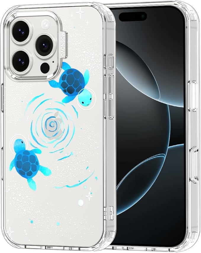 MOSNOVO Case for iPhone 16 Pro, [Buffertech 6.6ft Military-Grade Drop Protection] [Anti Peel Off Tech] Clear TPU Bumper Phone Case Cover Design - Space Turtle
