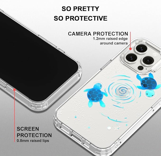 MOSNOVO Case for iPhone 15 Pro Max, [Buffertech 6.6ft Military-Grade Drop Protection] [Anti Peel Off Tech] Clear TPU Bumper Phone Case Cover Design - Space Turtle