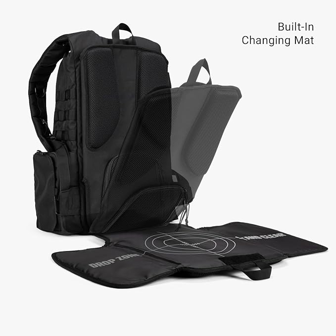 Tactical Baby Gear Daypack Tactical Diaper Bag Backpack for Dads - MOLLE compatible, Built-in Changing Mat, Stroller Straps (Black 4th Gen)