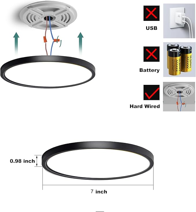 7 Inch Motion Sensor Ceiling Light Indoor,Motion Sensor Fixture Indoor for Closet Hallway Laundry Porch Pantry, Hard Wired Sensor Ceiling Light Black Black