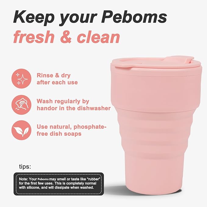 Collapsible Silicone Cup - Pink, Reusable Foldable Travel Cup for Camping, Hiking & Gym, Leak-Proof, Eco-Friendly, BPA-Free, Dishwasher Safe, Portable Water Bottle for Women