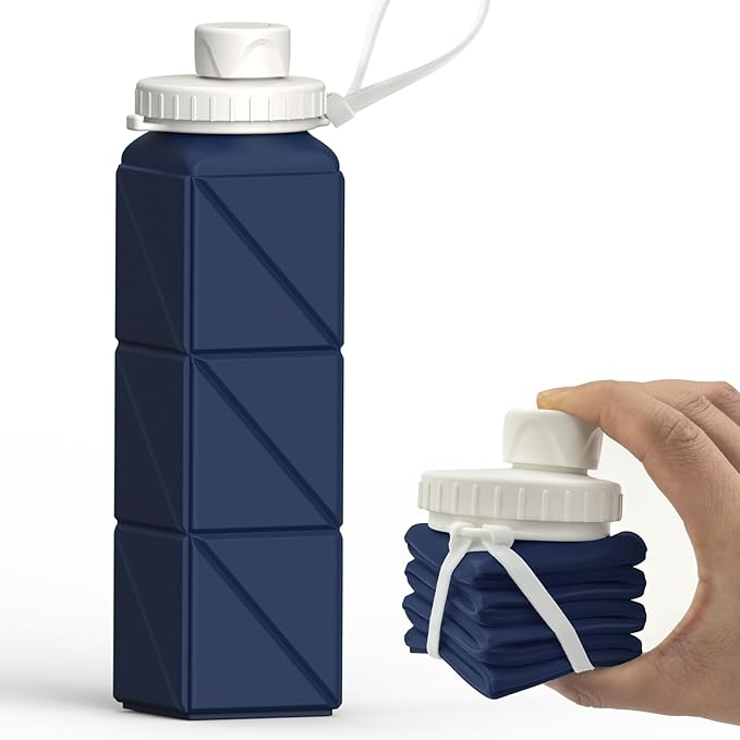 BEAUTAIL Collapsible Water Bottles 20.6oz, Silicone Foldable Portable Travel Water Bottle, BPA-Free, Leakproof Reusable for Traveling Camping Hiking Cycling Yoga Sports Outdoor, 1 Pack (Dark Blue)