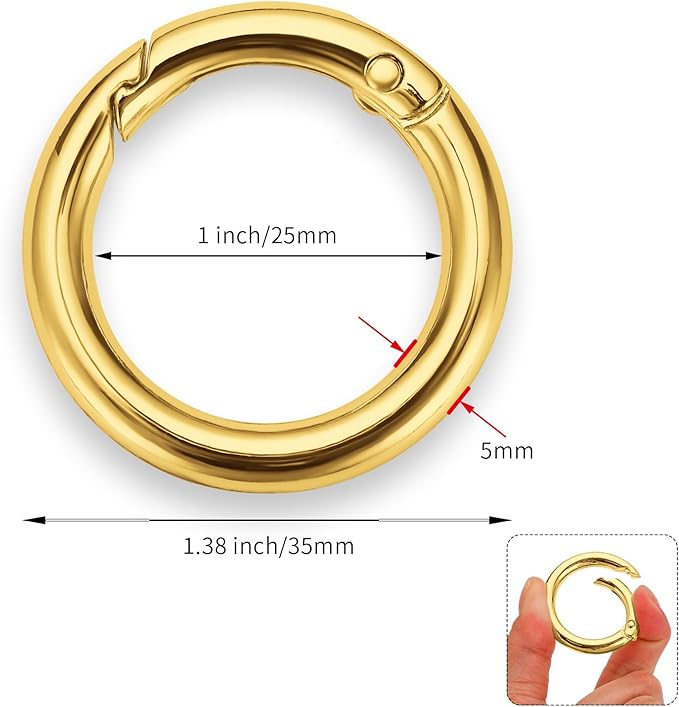 Gkeygo Key Ring Clip, 1 Inch Keychain Rings, 8 Pack Round Carabiner Clip for Keys, Buckle, Bags, Purses - Key Chain Hooks Replacement Keychains Lanyard DIY Crafts, Gold