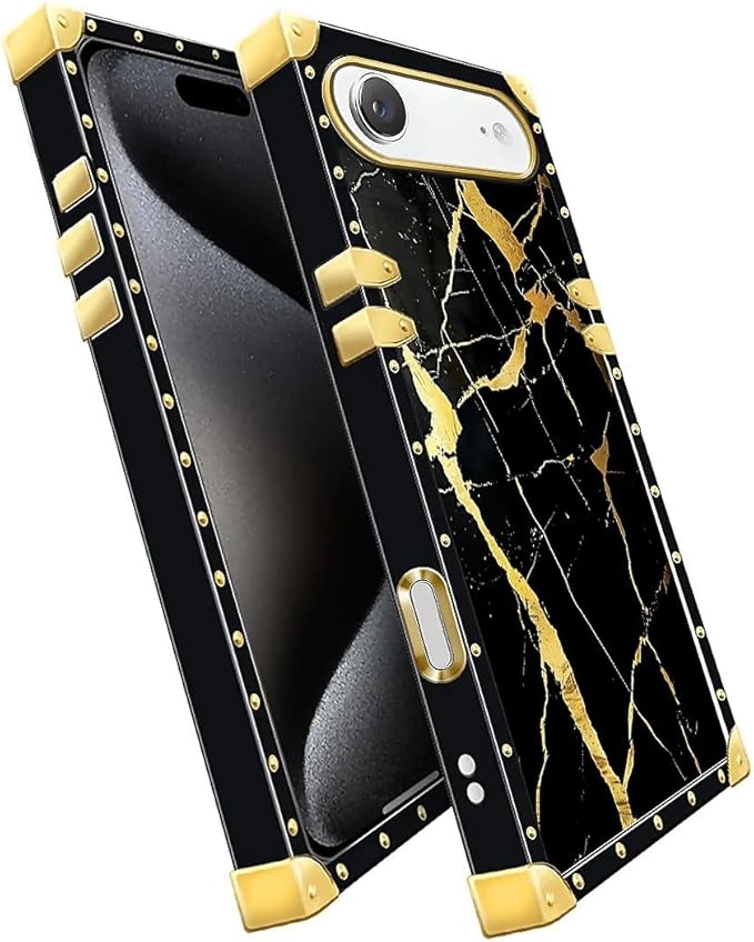 for iPhone 17 Air Case Luxury Golden Decoration for Girl Women Soft TPU Shockproof Protective Hard PC Back for iPhone 17 Air Crazy Pattern Black Gold Marble Nature
