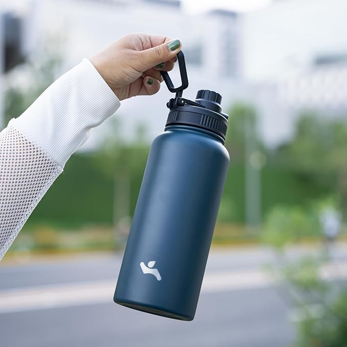Konokyo 22oz Stainless Steel Bottles with 3 Lids Sport Insulated Water Bottle,Navy Blue