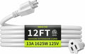 16/3 White Extension Cord 12 FT, Indoor Extension Cord for Laptops, Coffee Makers, Office Home Appliances, 3 Prong Resistant Cable Flexible, 13A 125V 1625W ETL Listed