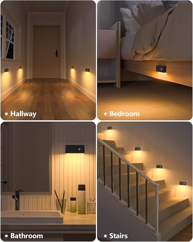 WILLED Stair Lights Indoor, Warm White Rechargeable Night Light, Wireless Motion Sensor Light Indoor for Stairs, Hallway, Stairway, Bathroom, Bedroom, Kitchen, 10 Pack