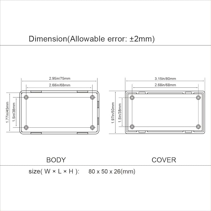 LeMotech Project Box 10 Pieces ABS Plastic Electrical Project Case Small Junction Box for Electronics Black 3.1 x 2.0 x 1.0 inch (80 x 50x 26 mm)