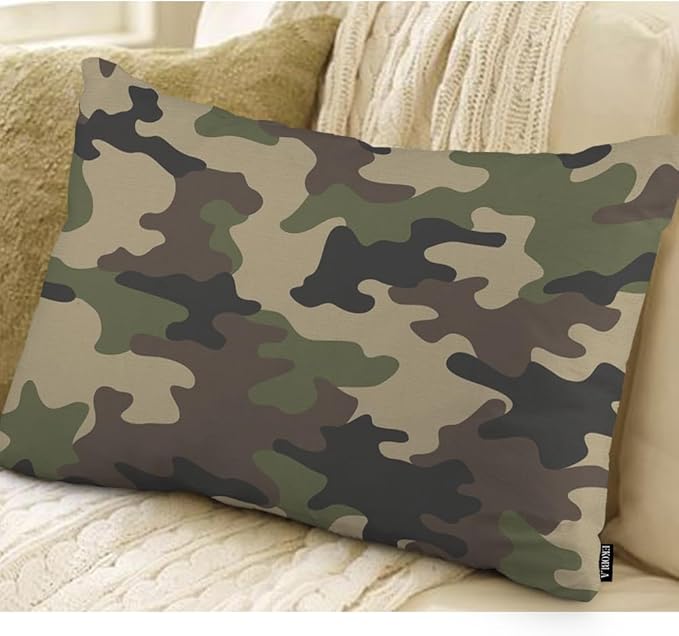 EKOBLA Decorative Pillow Cushion Covers Camouflage Pattern Military Combat Woodland Square Throw Waist Pillow Case Cushion Cases for Sofa Bedroom Living Room 12x20 Inches, Green Black
