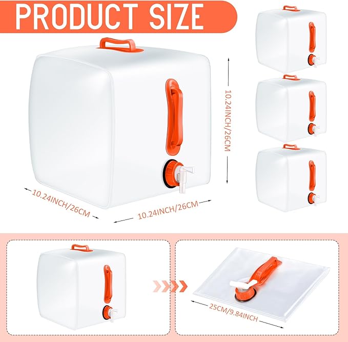 Reallnaive 3 Pack Collapsible Water Container with Spigot, Foldable Camping Water Container Portable Camping Storage Carrier Jug for Outdoors Hiking Emergency Kit Backpack(5.3 Gallon,Orange,3 Pcs)