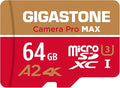 【5-Years Data Recovery】 GIGASTONE 64GB Micro SD Card, Camera Pro MAX, Compatible with Gopro, Dash Cam, DJI, Drone, Security Camera, Speed Up to 100MB/s, microSDXC UHS-I A2 4K U3 C10, with Adapter