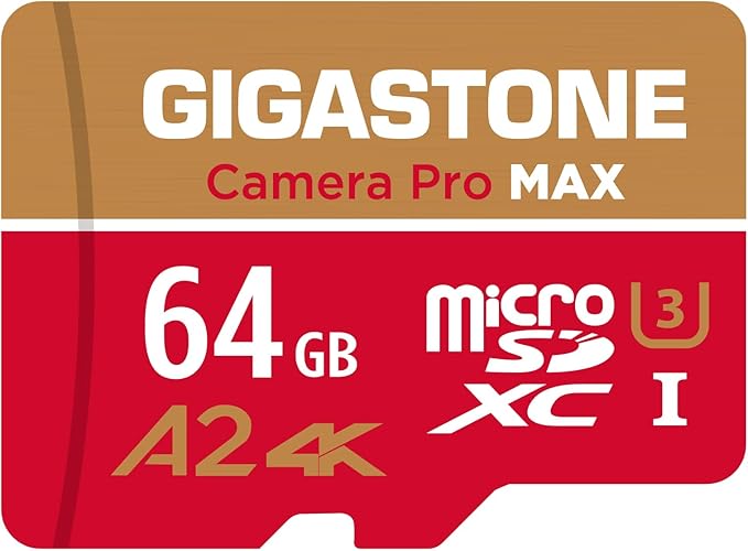 【5-Years Data Recovery】 GIGASTONE 64GB Micro SD Card, Camera Pro MAX, Compatible with Gopro, Dash Cam, DJI, Drone, Security Camera, Speed Up to 100MB/s, microSDXC UHS-I A2 4K U3 C10, with Adapter