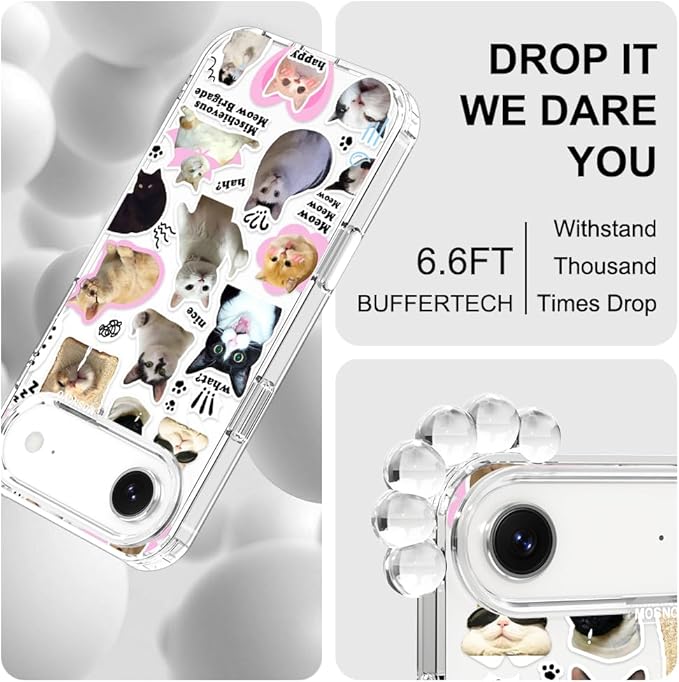 MOSNOVO for iPhone Air Case | Military Grade 6.6ft Drop Tested | Camera Control | Clear with The Cat Brigade Design