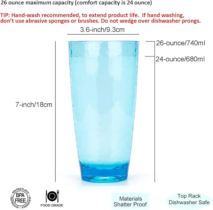 KOXIN-KARLU Hammered 26-ounce Plastic Tumbler Acrylic Glasses, set of 12 Multicolor