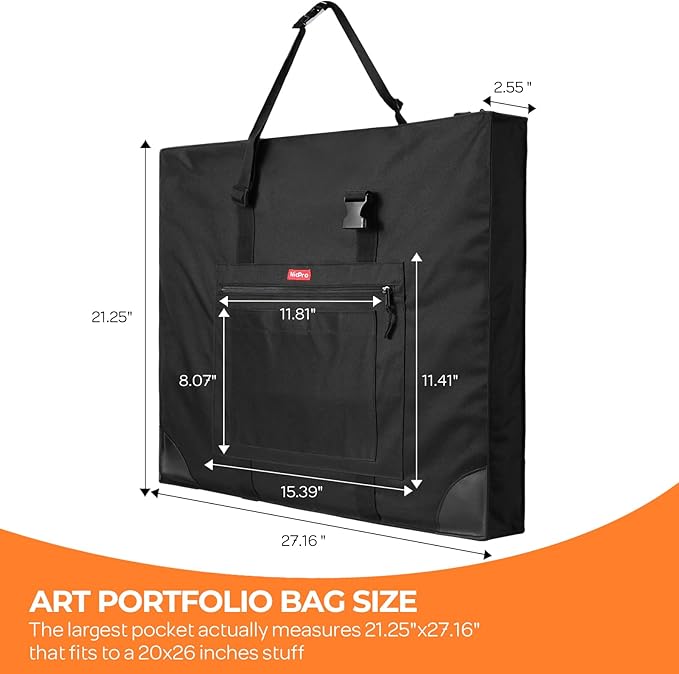 Nicpro Large Size Art Portfolio Case, Artist Portfolio Tote Bag with Leather Corners & Side Widening, Waterproof Storage Portfolio Folder with 3 Pockets for 20'' x 26'' Poster Canvas Sketching Drawing