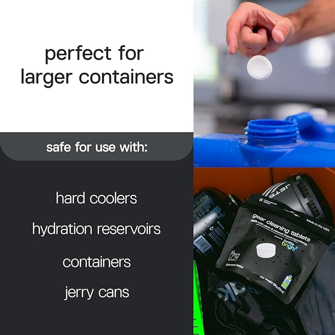 Gear Cleaning Tablets by Bottle Bright (6 or 20 Count) - EPA Safer Choice Certified - Hydration Reservoir, Large Container & Water Storage System Cleaner
