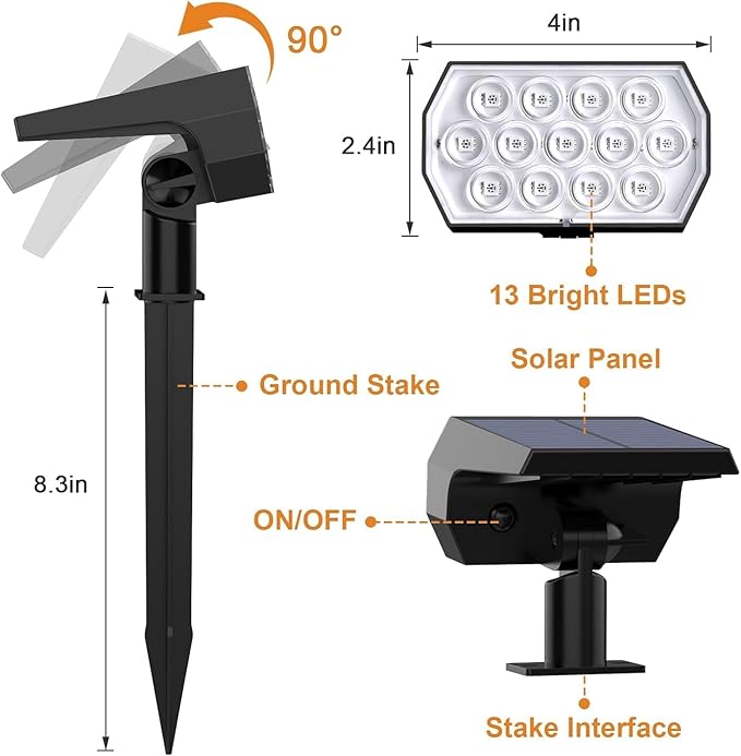 WELALO Solar Color Changing Spot Lights Outdoor, Waterproof Solar Halloween Lights, 7 Modes Multicolor RGB Landscape Spotlight for Garden Yard Driveway Lawn Patio Pathway Christmas Decorations 2 Pack