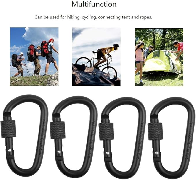 Locking Carabiner Clip, Vonpri 3 Inch D Ring Clips Spring Snap Key Chain Hook Screw Gate Aluminum Carabiners for Outdoor Travel Camping Fishing Hiking Backpack