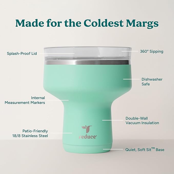 REDUCE Saltini 16 oz Cocktail Tumbler - Insulated Margarita Tumbler with Lid - Keeps Drinks Cold for 10 Hours - 360 Sippable Martini Glass Alternative - Shatterproof, Perfect for Parties - Saltwater