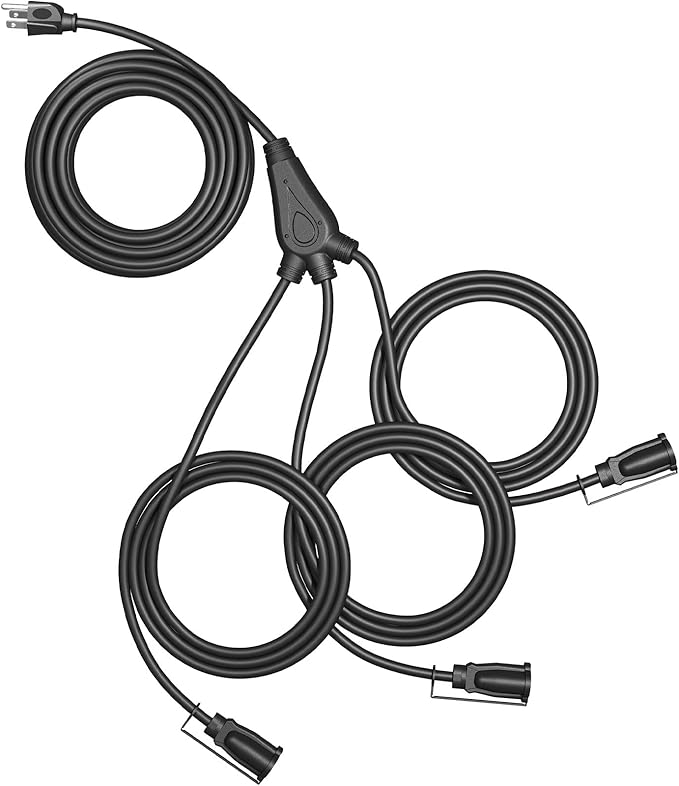 DEWENWILS Outdoor Extension Cord 1 to 3 Splitter, Total 52FT, 13A 125V 1625W 16/3C SJTW Extension Cord Heavy Duty Extension Cord for Holiday Light, Outdoor String Light, ETL Listed (Black), 1 Pack