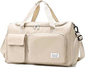 Suruid Sports Gym Bag with Shoes Compartment Travel Duffel Bag with Dry Wet Separated Pocket for Men and Women, Overnight Bag Weekender Bag Training Handbag Yoga Bag - Off White