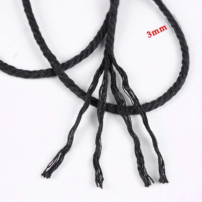 Black Macrame Cord 3mm x 109Yards,Colored Cotton Rope Craft Cord Colorful Cotton Cord Twine for Wall Hanging Plant Hangers Crafts Knitting Decorative Projects