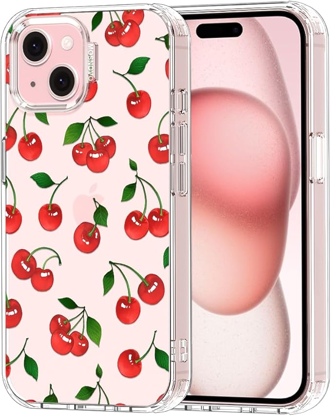 MOSNOVO Case for iPhone 15 Plus/iPhone 14 Plus, [Buffertech 6.6ft Military-Grade Drop Protection] [Anti Peel Off Tech] Clear TPU Bumper Phone Case Cover Design - Cute Cherry