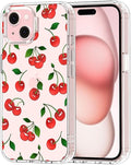 MOSNOVO Case for iPhone 15, [Buffertech 6.6ft Military-Grade Drop Protection] [Anti Peel Off Tech] Clear TPU Bumper Phone Case Cover Design - Cute Cherry