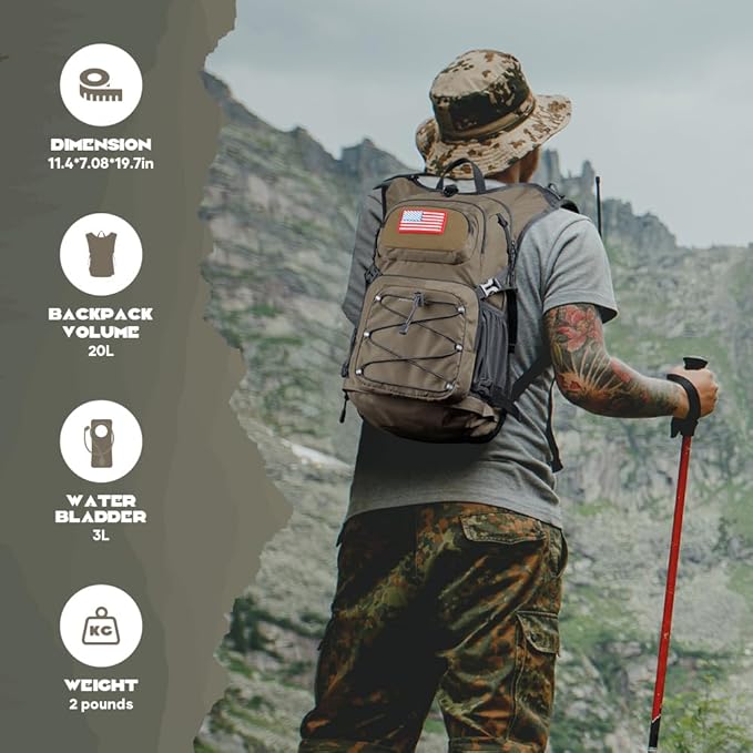 Maelstrom Hydration Hiking Backpack with 2L/3L Water Bladder, High Flow Bite Valve Water Backpack Men Women Lightweight Insulation for Hiking, Cycling, Running, Climbing, Camping