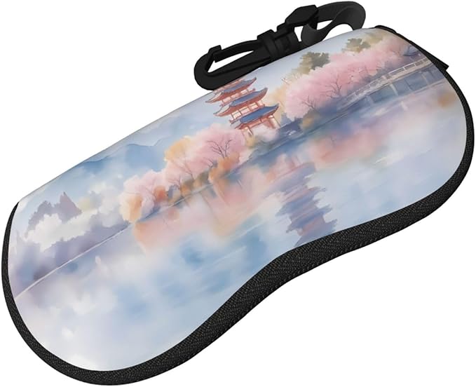 Watercolor Orca Whale Glasses Case Neoprene Portable Zipper Eyeglass Bag With Hook