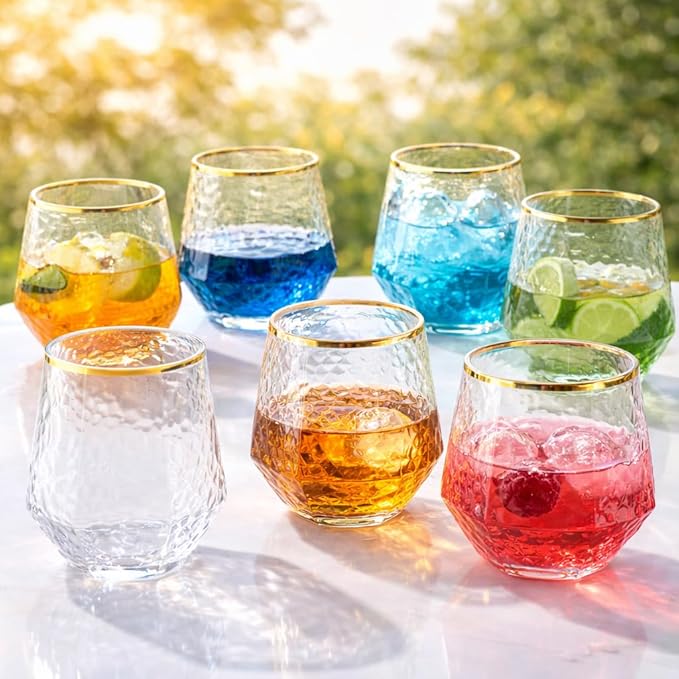 48 Pack Ribbed Stemless Champagne Flutes Gold Rim – 24 9oz Mimosa Glasses & 24 12oz Plastic Cups, BPA-Free Disposable Shatterproof Toasting Glasses for Weddings, Parties, Cocktail Wine Bar Events