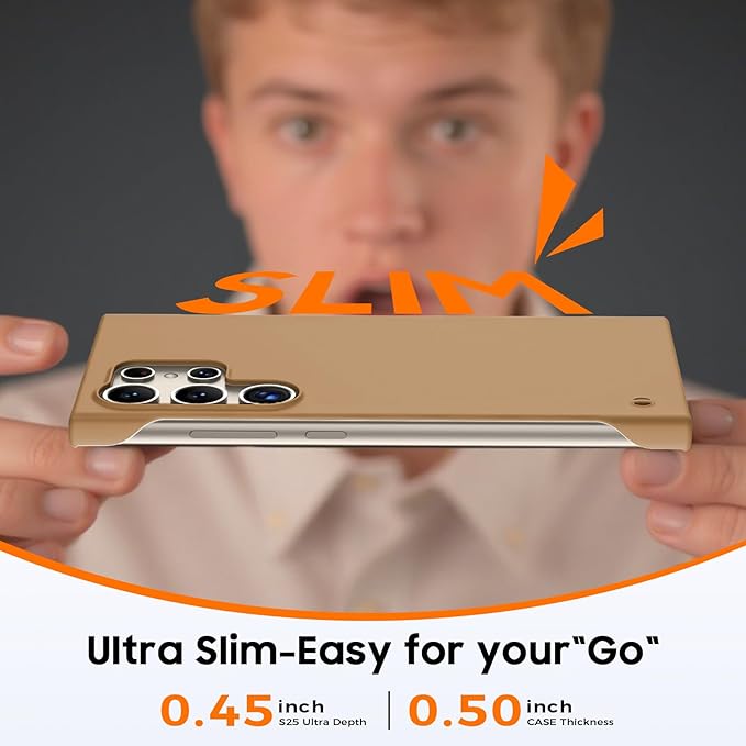 GRECAZO Slim Borderless for Samsung Galaxy S25 Ultra Phone Case 6.9"(2025) Ultra-Thin Lightweight Frameless Matte Hard PC Cover Case with Pull Ring Minimalist Non Slip Rope-Mocha