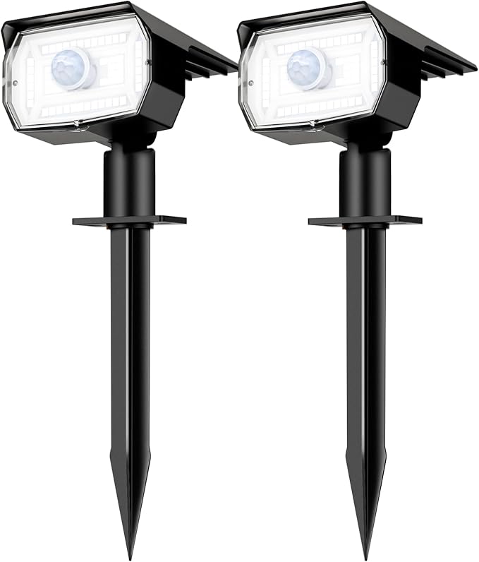 nipify Solar Spot Lights Outdoor Motion Sensor with 3 Modes, Solar Spotlights Outdoor Waterproof 2-in-1 Auto On/Off Landscape Lighting for Outside Yard Wall Garden Pathway, Cool White