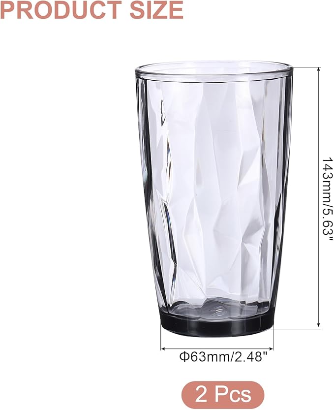 uxcell 17oz Acrylic Drinking Glasses, 2Pcs Plastic Reusable Tumblers Drinkware Unbreakable Water Glasses Cups Stackable & Dishwasher Safe for Home Outdoors Restaurant, Grey
