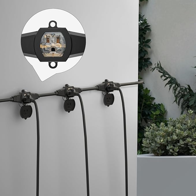 50FT Outdoor Extension Cord, 14 Gauge SJTW 5-15R Cable Male Plug to Female Connector,10 Evenly Spaced Outlets Plugs,Suitable for Stage Setting or Outdoor,UL Certified Outlet Cable.