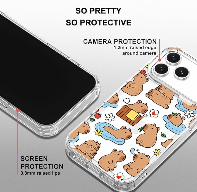 MOSNOVO for iPhone 17 Pro Max Case, Shockproof Military-Grade Protection 6.6ft Drop Tested, Camera Control, Clear Phone Case for iPhone 17 Pro Max, Capybara Land Design