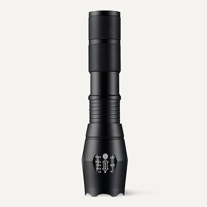 Amazon Basics Handheld LED Flashlight, 200 high Lumen flashlights Adjustable Brightness Focus, Black