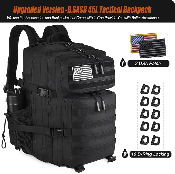 45L Tactical Backpack for Men Women, Military Assault Pack with MOLLE, Large 3 Day Bug Out Bag for Hiking Camping