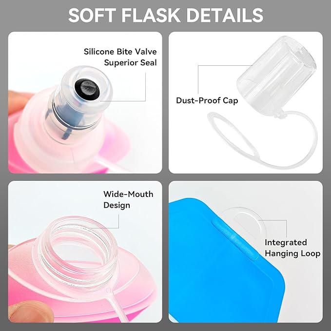 500ml Soft Flask Soft Water Bottle for Running, Hiking, Travelling, Cycling and Climbing - TPU Material - Gradient Pink