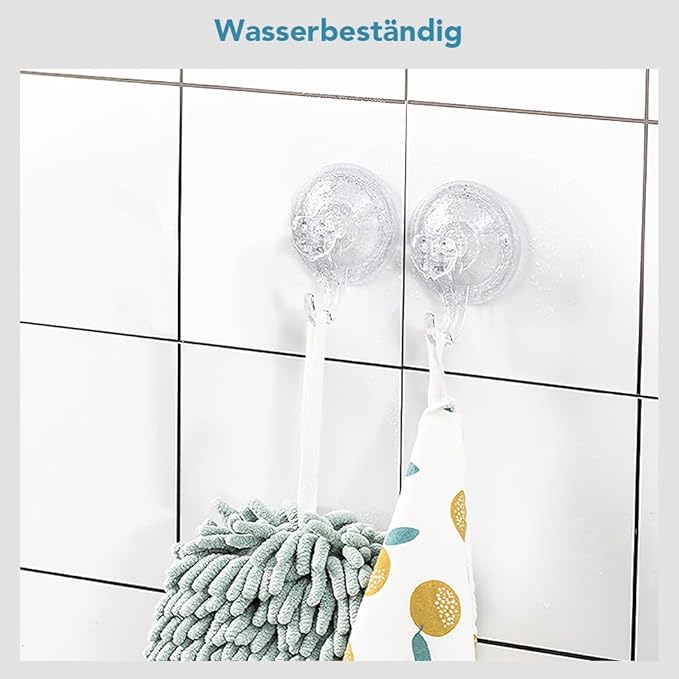Suction Hooks 4 Packs, Clear Powerful Push and Lock Vacuum Suction Cup, Multi-Purpose Suction Shower Hooks for Front Door Window Glass Kitchen Towel Loofah Utensils