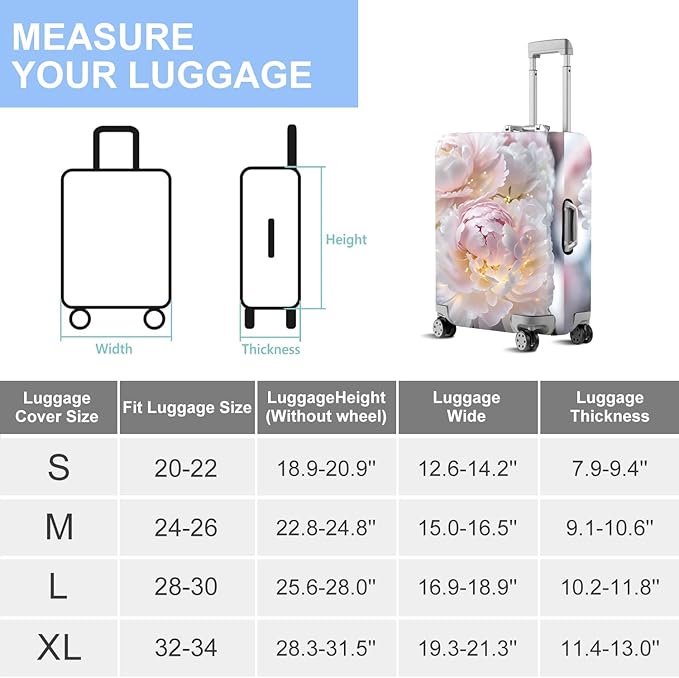 ANNA QUEEN Pink Peony Flower Luggage Cover,Stretchable Suitcase Protector Sleeve,Fit for 28-30 Inch Checked Baggage,Water Resistant & Durable Luggage Protector