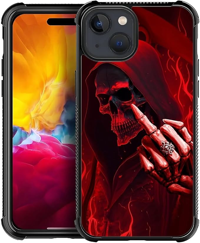 for iPhone 15 Case, Gestures Funny Skull Pattern Graphic Design Girl Boy Soft Silicone Hard Acrylic Shock Protection for iPhone 15